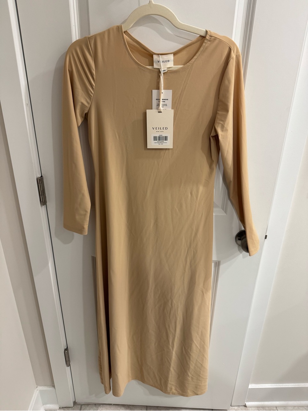 NWT Veiled Collection Long Sleeve Maxi Dress Beige S/54